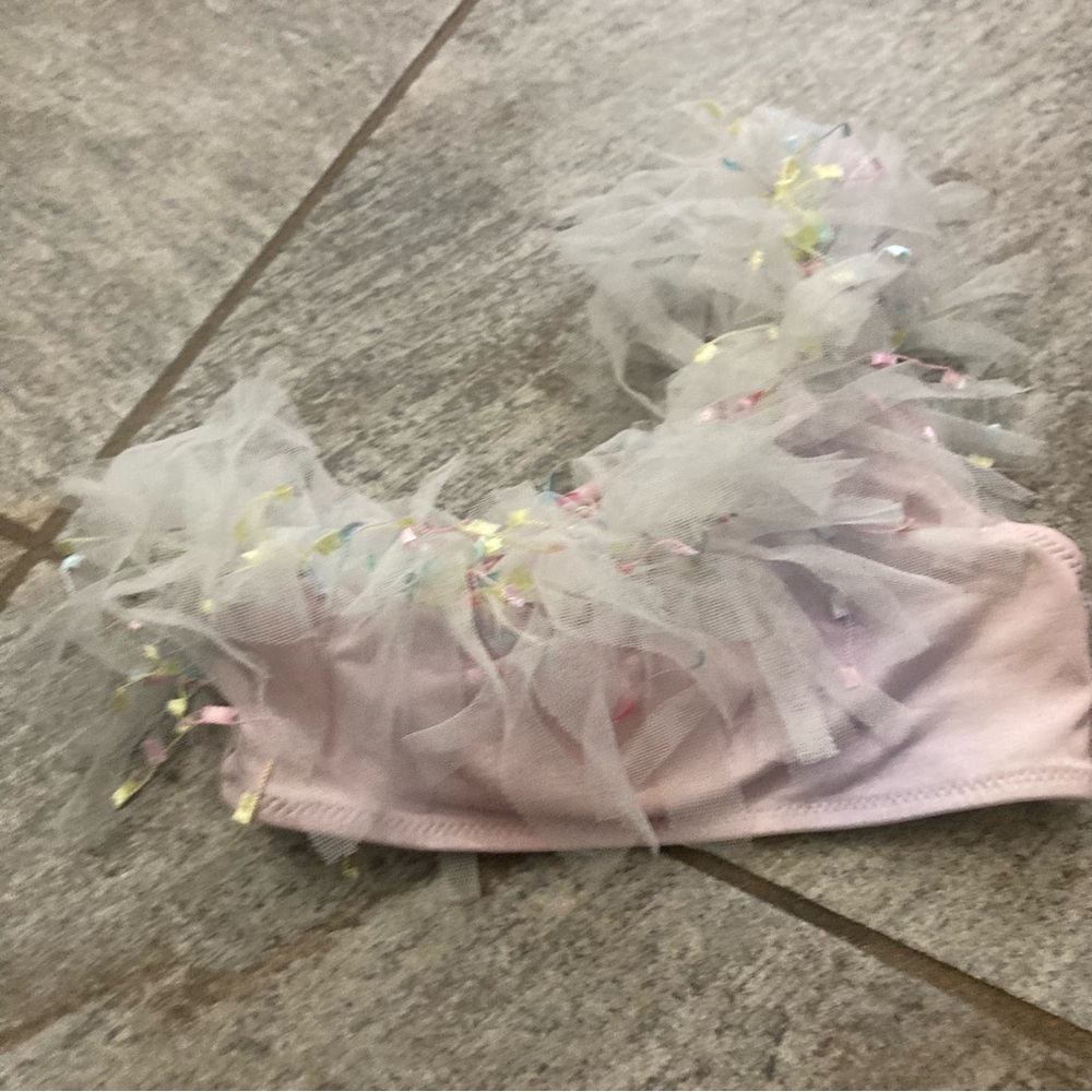 Stella Cove light pink with ribbon & tulle trim 2 piece one shoulder bikini 4 yr - Picture 6 of 6